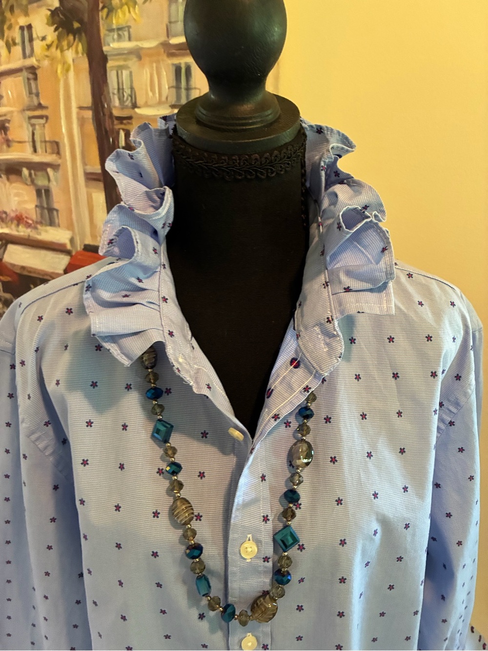 Jos. A. Bank Light Blue Star-Print Tie-Front Button Down - Picture 2 of 7